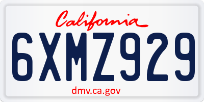 CA license plate 6XMZ929