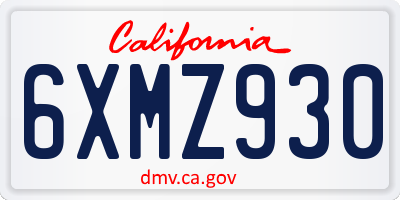 CA license plate 6XMZ930
