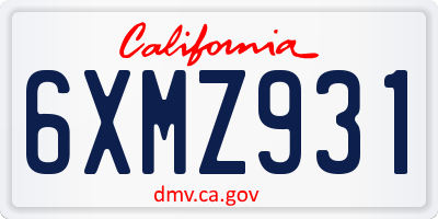 CA license plate 6XMZ931