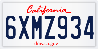 CA license plate 6XMZ934