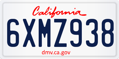 CA license plate 6XMZ938