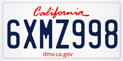 CA license plate 6XMZ998
