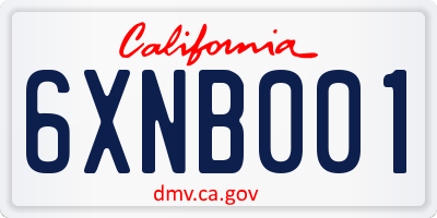 CA license plate 6XNB001