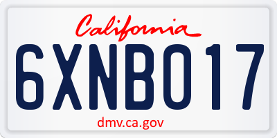 CA license plate 6XNB017