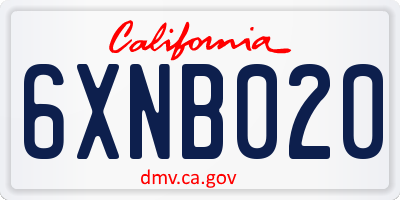 CA license plate 6XNB020