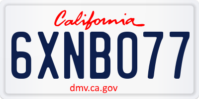 CA license plate 6XNB077