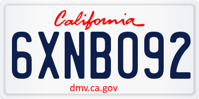 CA license plate 6XNB092
