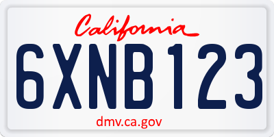 CA license plate 6XNB123