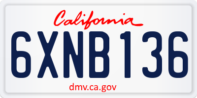 CA license plate 6XNB136