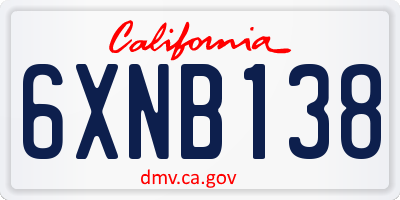 CA license plate 6XNB138