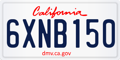 CA license plate 6XNB150