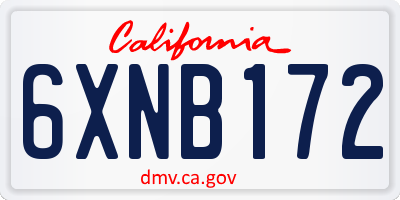CA license plate 6XNB172