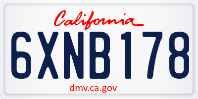 CA license plate 6XNB178