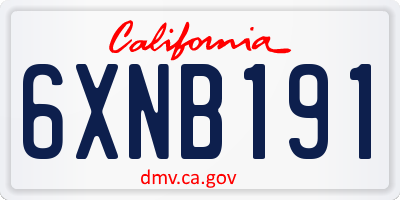 CA license plate 6XNB191
