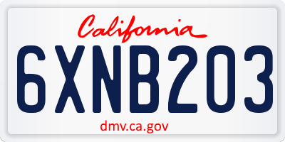 CA license plate 6XNB203