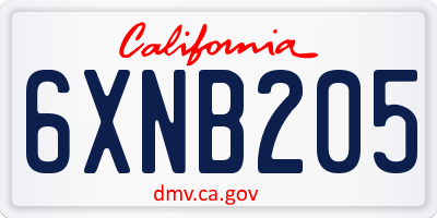 CA license plate 6XNB205