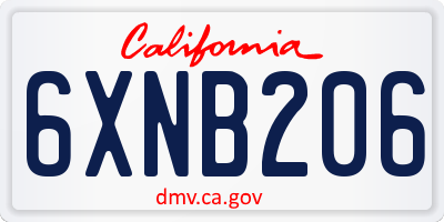 CA license plate 6XNB206
