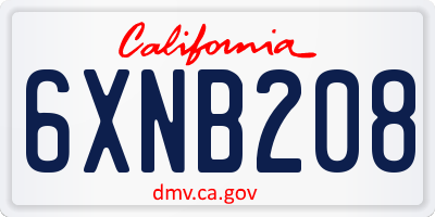 CA license plate 6XNB208