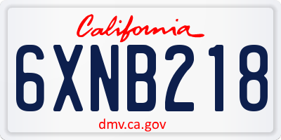 CA license plate 6XNB218