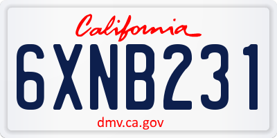 CA license plate 6XNB231