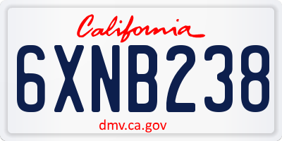 CA license plate 6XNB238