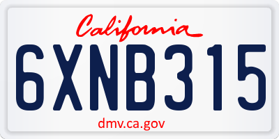 CA license plate 6XNB315