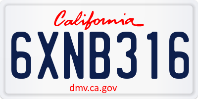 CA license plate 6XNB316