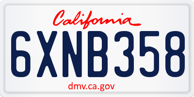 CA license plate 6XNB358