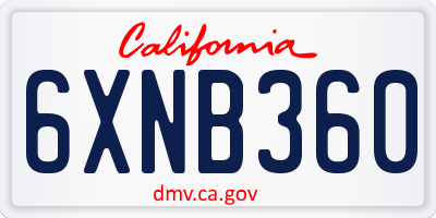 CA license plate 6XNB360
