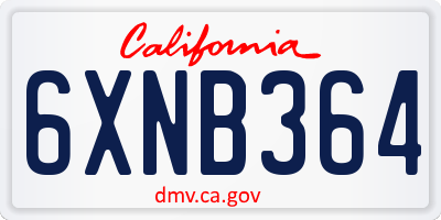 CA license plate 6XNB364