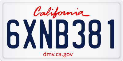 CA license plate 6XNB381