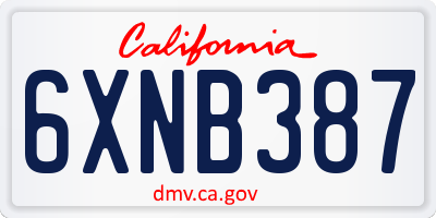 CA license plate 6XNB387