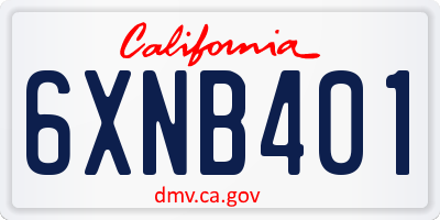 CA license plate 6XNB401