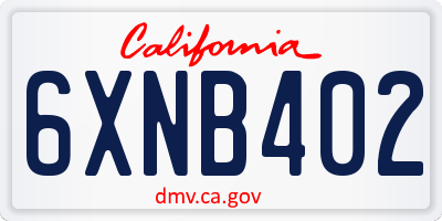 CA license plate 6XNB402