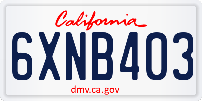 CA license plate 6XNB403