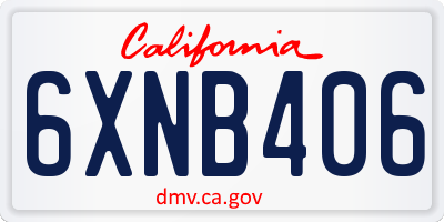 CA license plate 6XNB406