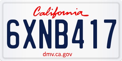 CA license plate 6XNB417