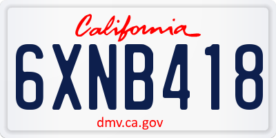 CA license plate 6XNB418