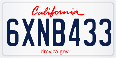 CA license plate 6XNB433