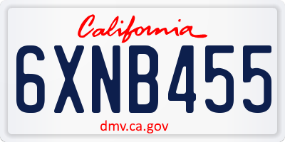 CA license plate 6XNB455