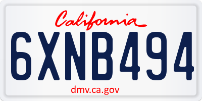 CA license plate 6XNB494