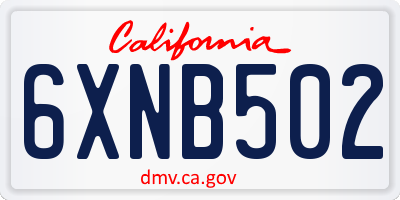 CA license plate 6XNB502