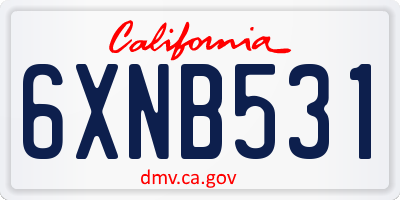 CA license plate 6XNB531
