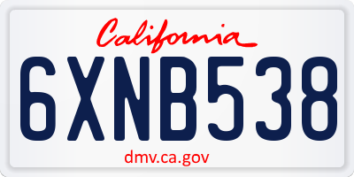 CA license plate 6XNB538