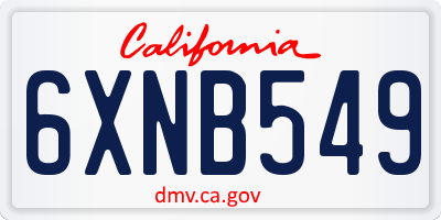 CA license plate 6XNB549