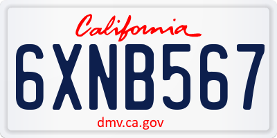 CA license plate 6XNB567