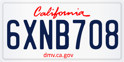 CA license plate 6XNB708