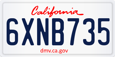 CA license plate 6XNB735
