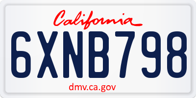 CA license plate 6XNB798