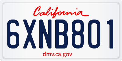CA license plate 6XNB801